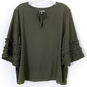14th & Union | Olive Green Ruffle Bell Sleeve Top